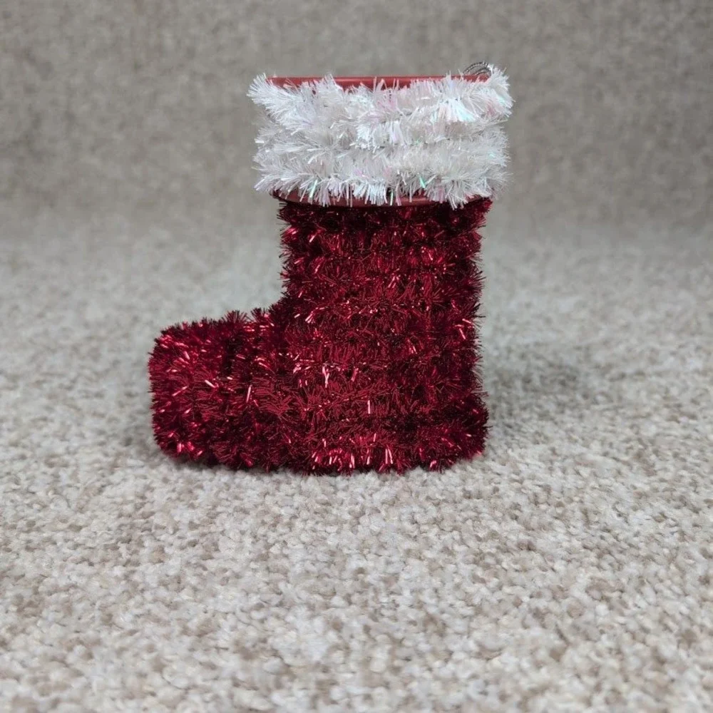 Red Tinsel Christmas‎ Stocking Merry Christmas Snowflake Ornament Decoration